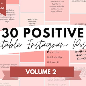 30 Editable Positive Self Care Quote Posts Volume 2 in Pink Tones for Instant Download