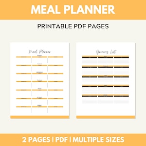 Meal Planner Printable, Weekly Meal Planner, Grocery list, Happy Planner, Filofax A5, A4 Letter, Menu Planning Notebook, Planner Inserts