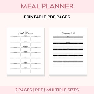 Meal Planner Printable, Weekly Meal Planner, Grocery list, Happy Planner, Filofax A5, A4 Letter, Menu Planning Notebook, Planner Inserts