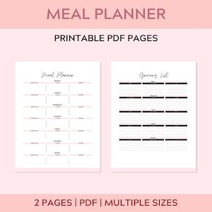 Meal Planner Printable, Weekly Meal Planner, Grocery list, Happy Planner, Filofax A5, A4 Letter, Menu Planning Notebook, Planner Inserts