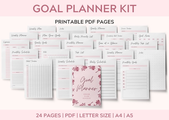 24 Pages Printable Goal Planner Kit