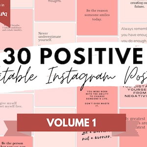 30 Editable Positive Self Care Quote Posts Volume 1 in Pink Tones for Instant Download