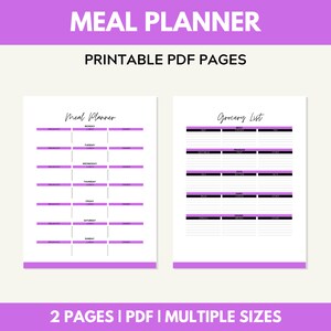 Meal Planner Printable, Weekly Meal Planner, Grocery list, Happy Planner, Filofax A5, A4 Letter, Menu Planning Notebook, Planner Inserts