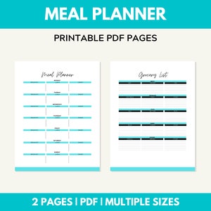 Meal Planner Printable, Weekly Meal Planner, Grocery list, Happy Planner, Filofax A5, A4 Letter, Menu Planning Notebook, Planner Inserts