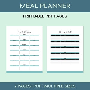 Meal Planner Printable, Weekly Meal Planner, Grocery list, Happy Planner, Filofax A5, A4 Letter, Menu Planning Notebook, Planner Inserts
