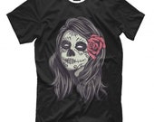 Day of the Dead Skull Makeup T-Shirt, Dia De Los Muertos Girl Tee