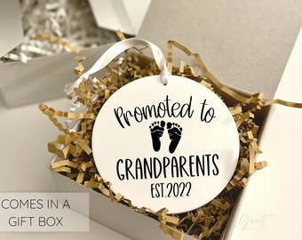 3.5" Acrylic Christmas Ornament - Promoted to Grandparents, Godparents, Aunt Uncle - Personalized Grandparent Gift - Pregnancy Announcement
