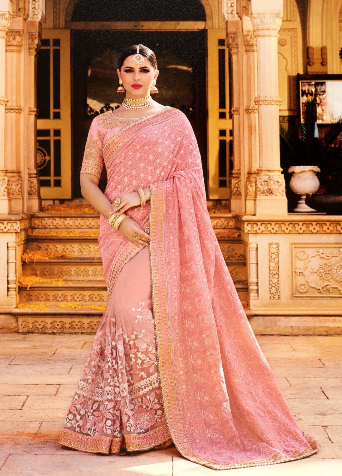 Party Wear Designer Good Looking Heavy Chikankari Saree With Etsy