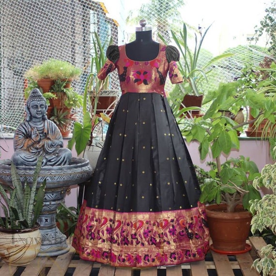 Indian Designer Handmade Silk Zari Weaving Work Long Frock Black Colour  Indian Handmade Party Wear Gown for Girls and Women Free Shipping - Etsy  Denmark