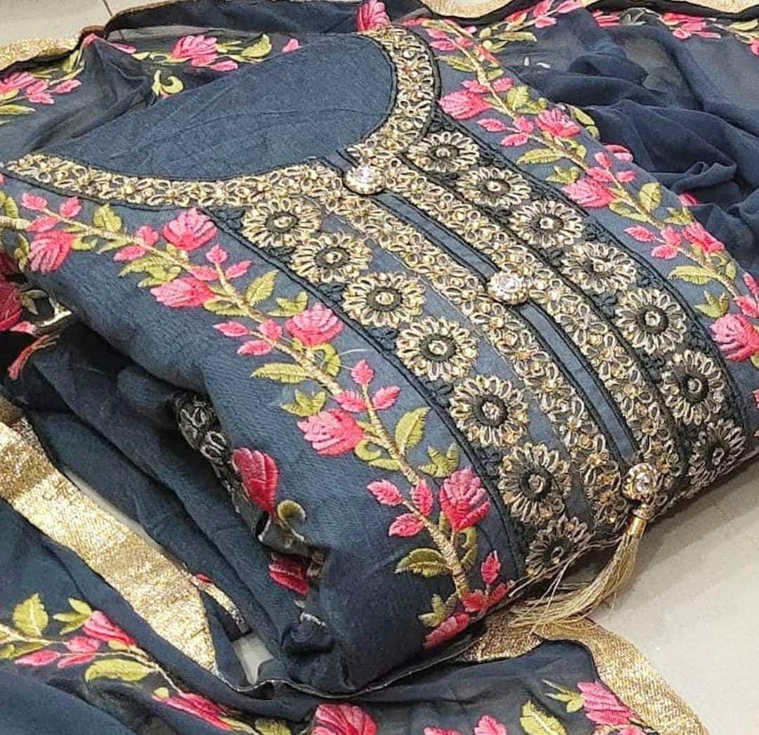 Festival Special Chenderi Embrodery Multi Work Suit, Indian Designer