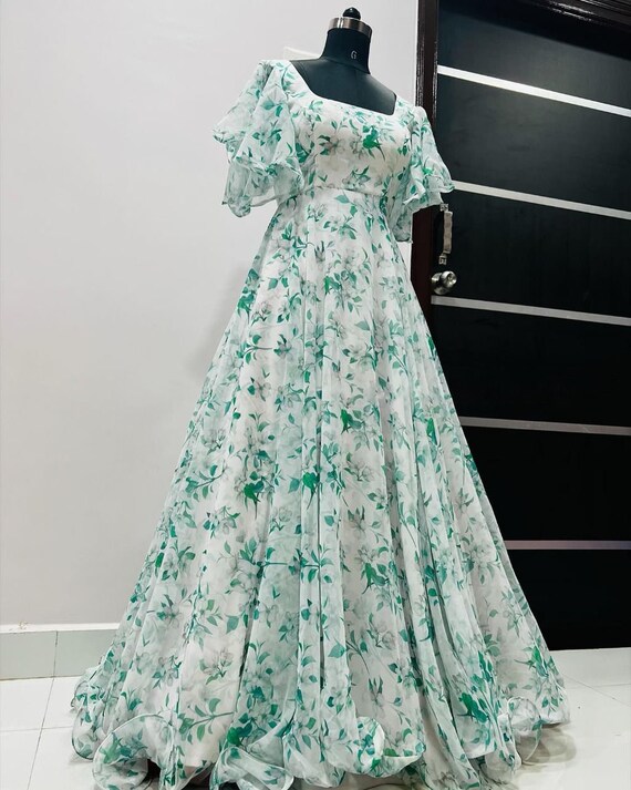 Georgette Gown Beautiful Floral Printed Maxi Indian Handmade - Etsy Denmark