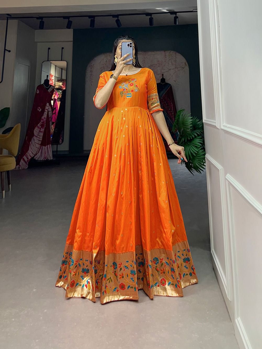Exclusive Orange Color Sequence Work Long Suit With Palazzo – vastracloth