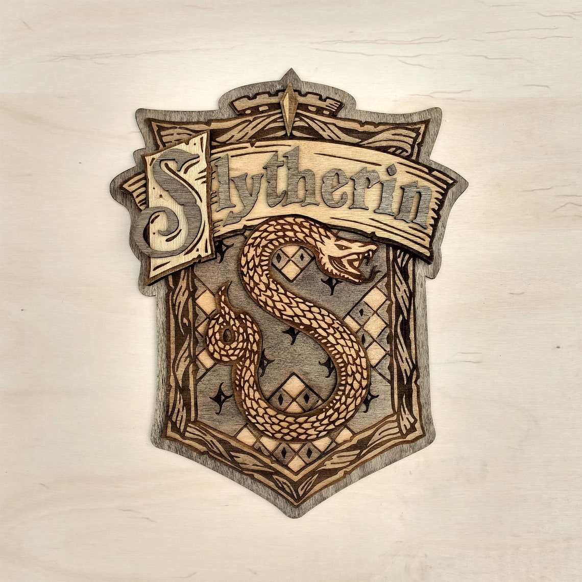 Multilayer Coat of Arms Slytherin Digital file Lasercut cnc | Etsy