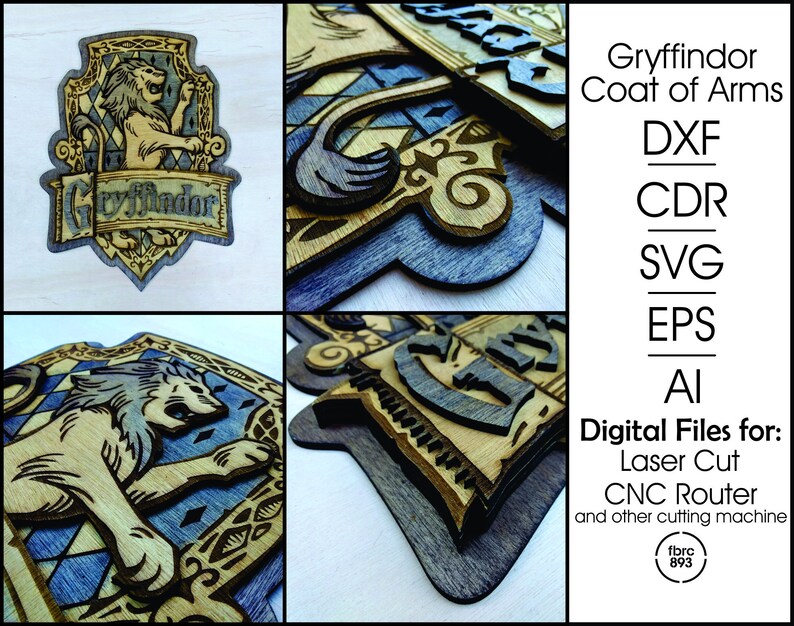 Download Multilayer Coat of Arms Gryffindor Digital file Lasercut ...