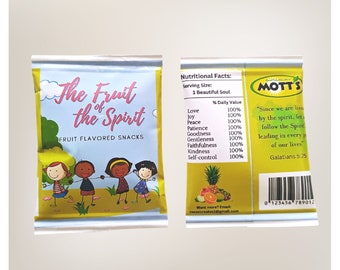 Fruit of the Spirit Snacks/ Valentine Candy / Sunday School/ Kids Bible Lesson /Easter Party Favors / Galatians 5 / SET OF 5 Fruit Snacks