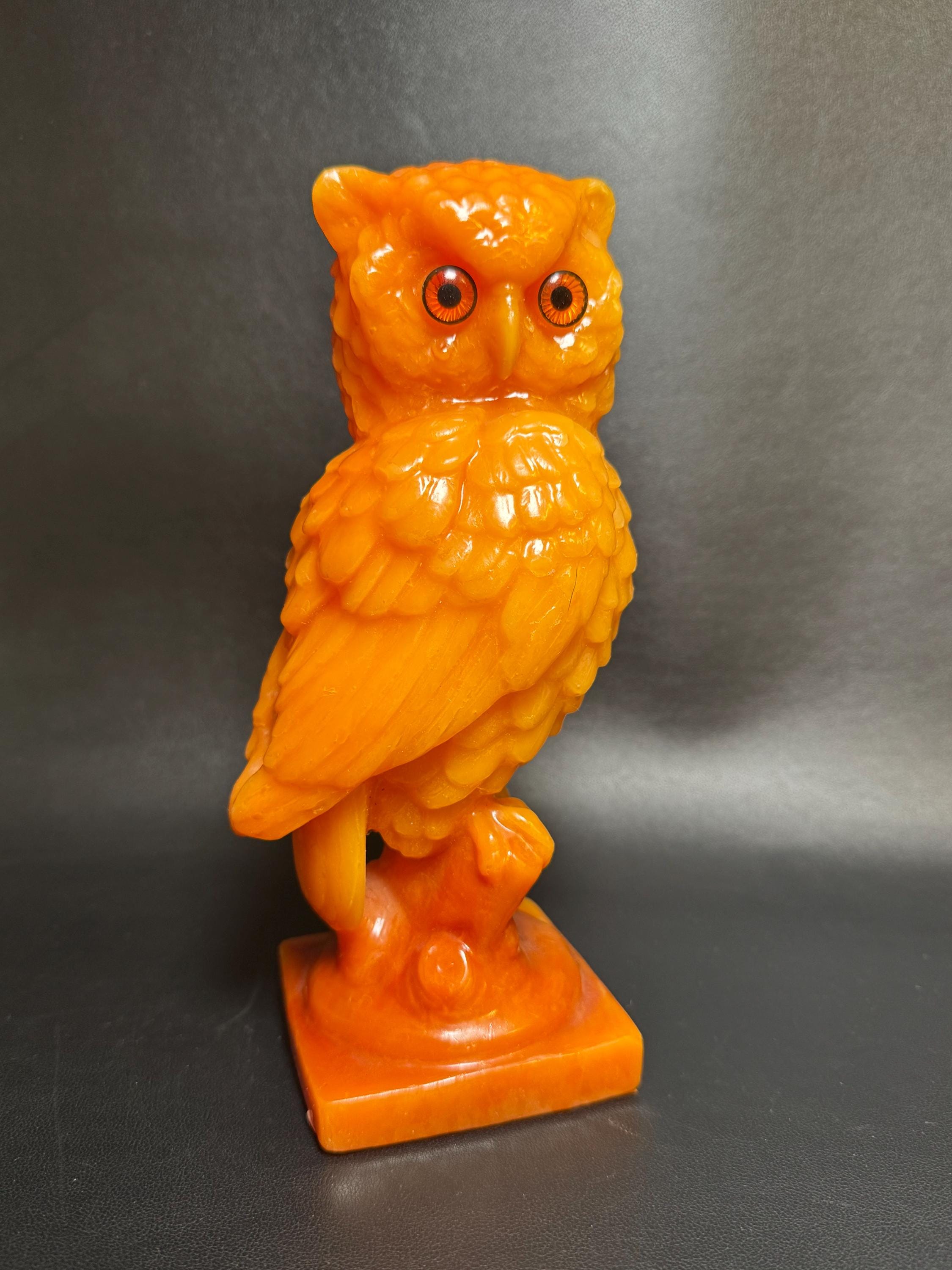 Vintage Orange Wax Candle Owl