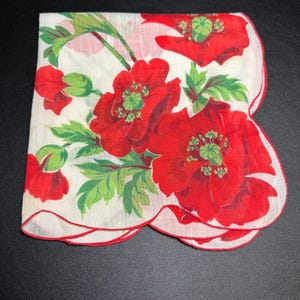 Vintage Red Floral Handkerchief