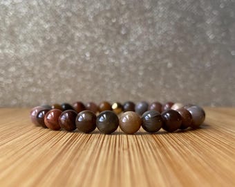 Petrified Wood Crystal Bracelet (6mm) | Handmade in Canada