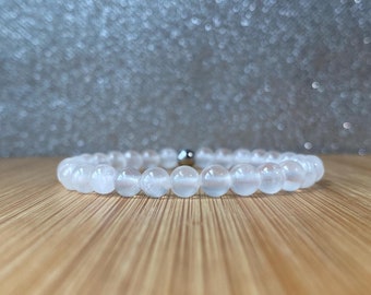 Selenite Satin Spar Crystal Bracelet (6mm) | Beaded Gemstone | Healing Crystal Gift | Crystal Jewelry Canada | Do NOT get wet