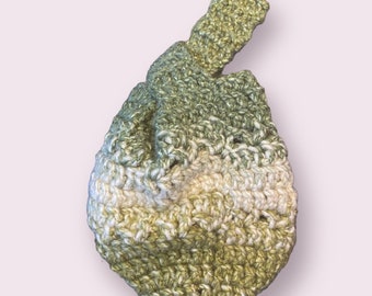 Hand Crocheted Soft Green Japanese Knot Wrist Bag