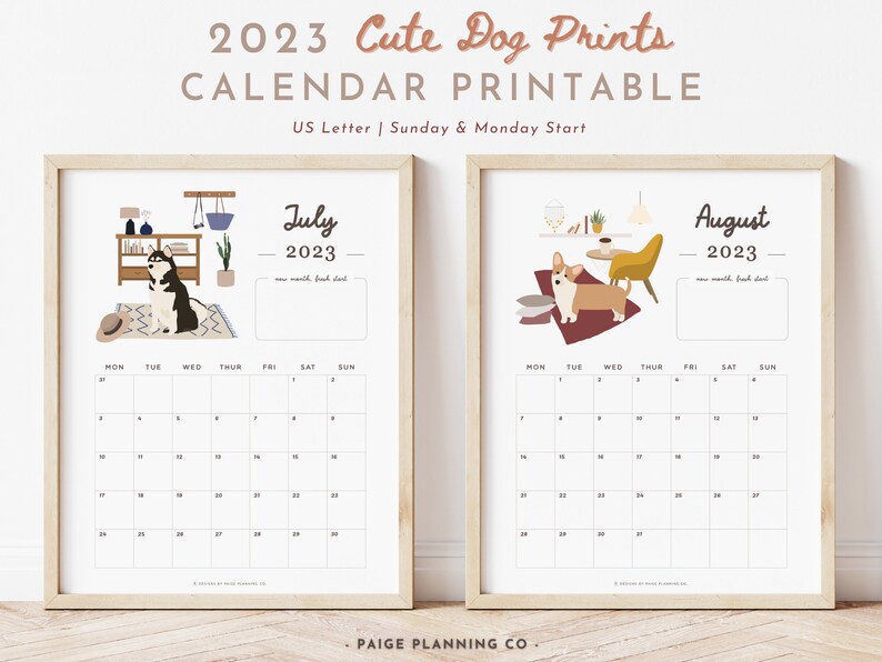 2023 Calendar Printable US Letter Sun &amp; Mon Start 2023 - Etsy