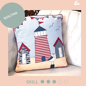 Digital Sewing Pattern (PDF) Seaside Applique Cushion Cover | Printable Templates 18 inch square pillow soft furnishing Quilting Sew Make