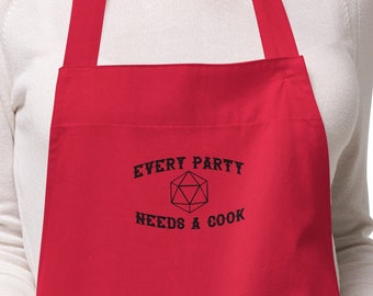 Embroidered Organic Cotton Apron - Every Party Needs a Cook