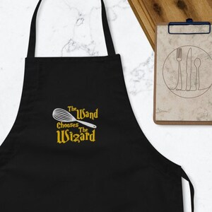 Embroidered Wand Chooses the Wizard Whisk Apron Gift for Geeky Chefs and Bakers