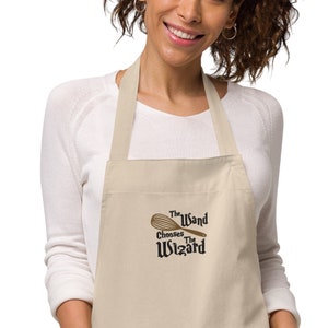 The Wand Chooses The Wizard Embroidered Apron with Whisk Gift for Geeky Chefs and Bakers