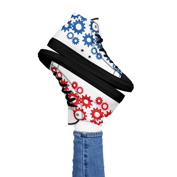 Red and Blue Gears Women’s high top canvas shoes Robotics