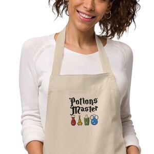 Potions Master Embroidered Premium Organic Cotton Apron, Gift for Bartenders, Scientists
