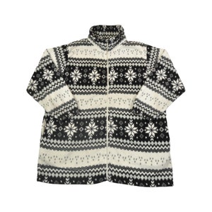 Chaqueta polar vintage con estampado de copos de nieve retro, talla XXL para mujer