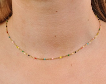 Dainty Necklace Multi and Gold Beaded Chain