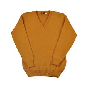 Vintage Wool Knit Jumper: Mustard V-Neck Sweater, Small