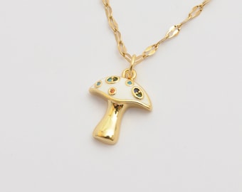 Magic Mushroom Necklace Pendant Gold