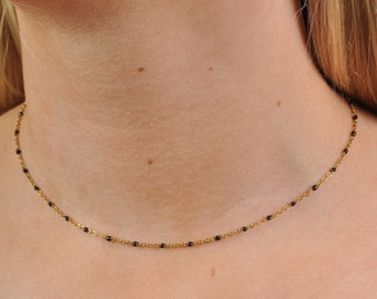 Dainty Necklace Black and Gold Beaded Chain