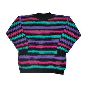 Vintage Stripe Knit Sweater: Multicolor Acrylic, Ladies XL