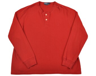 Vintage POLO Ralph Lauren Button Up Pullover Sweater Red Large