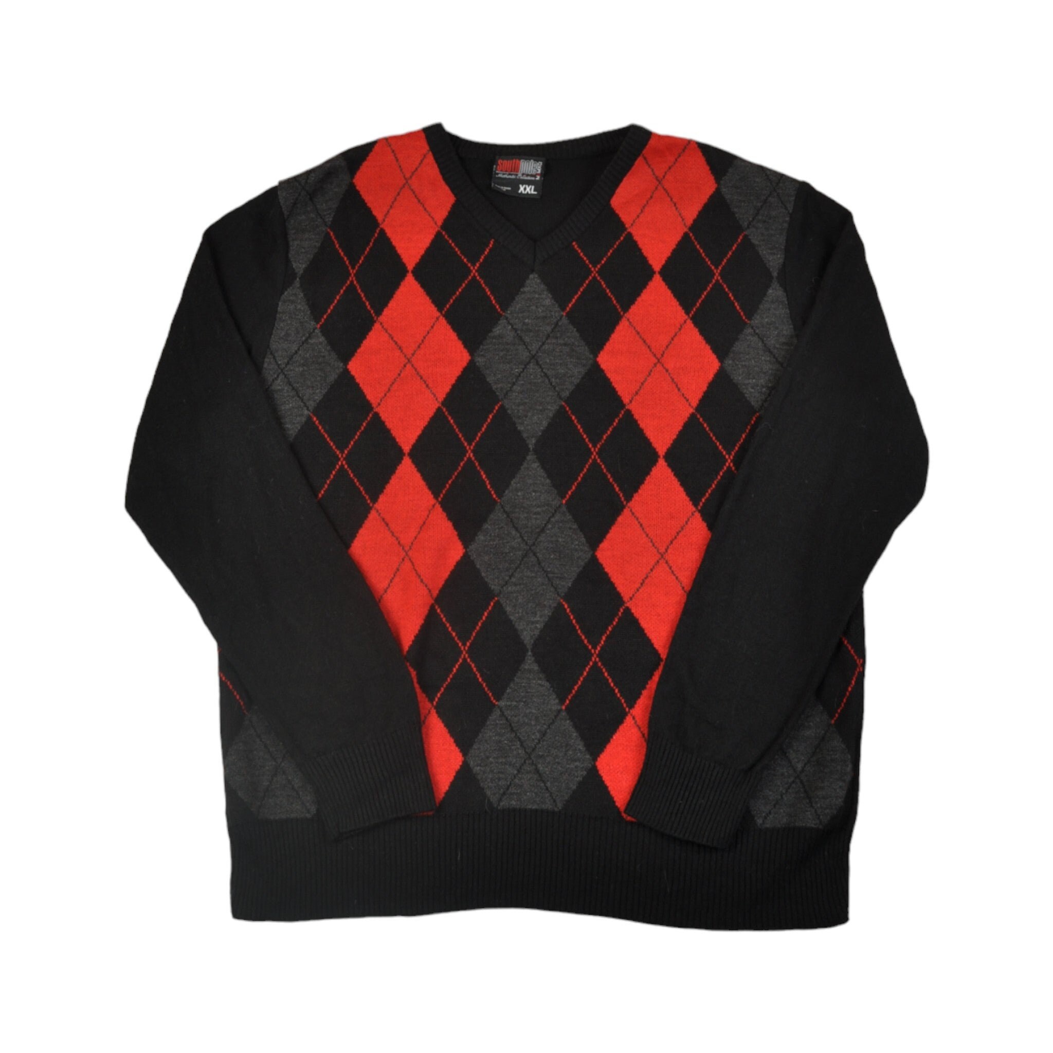 Vintage Argyle Knitwear Sweater | Black & Red | Ladies Large Vintage Argyle Knitwear Sweater | Black & Red | Ladies Large