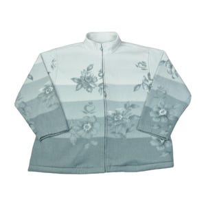 Vintage Fleece Jacket - Grey Flower Pattern, Ladies Large | Cozy 90s Style Outerwear | Unique Floral Vintage Sweatshirt | Retro Fashion