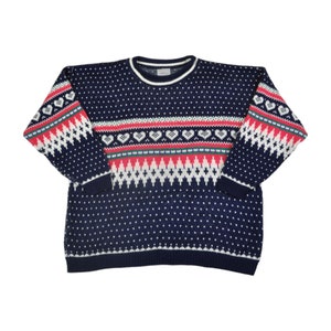 Vintage Navy Blue Knit Sweater: Retro 80s Pullover, Ladies XL