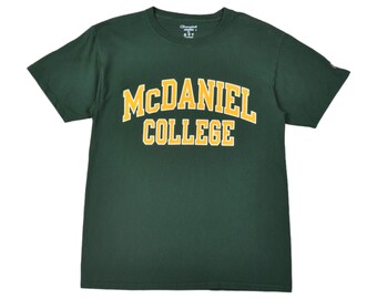 Vintage McDaniel College Champion T-Shirt Green Medium