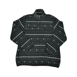 Vintage Fleece 1/4 Button Jacket | Retro Black Pattern | Ladies Large | Cozy Outerwear | 90s Style | Unique Vintage Clothing