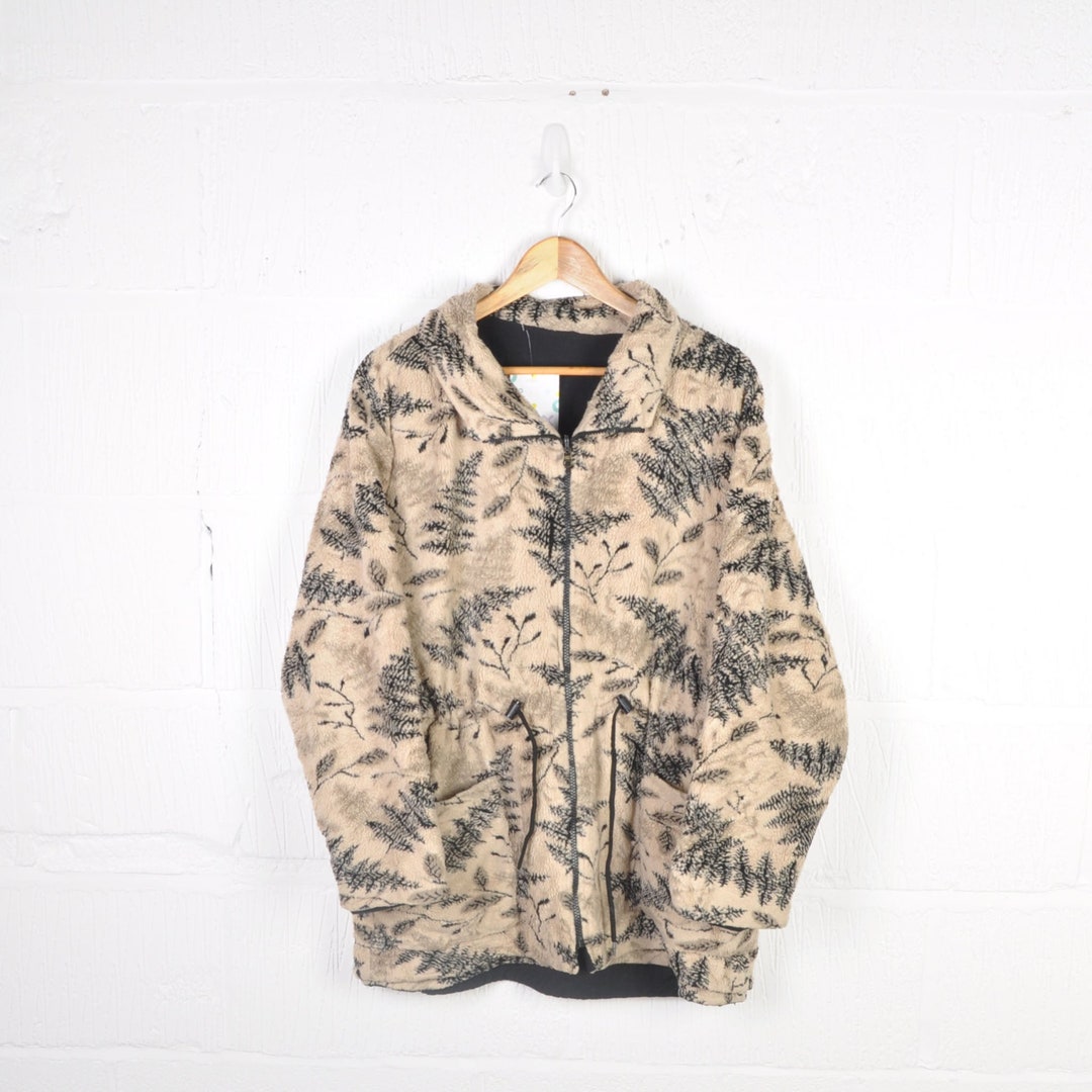 Vintage Fleece Jacket Retro Leaf Pattern Ladies Medium - Etsy