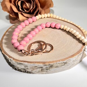 Beaded Lanyard, Pink, Wood Beads, ID Holder, Badge Necklace, Appreciation Gift, Stylish Lanyard, Teacher Gift, Nurse Gift, Student Lanyard