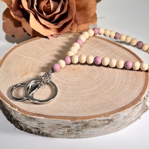 Wood Beaded Lanyard, Lavender Accent Beads, Back to School, Badge Necklace, ID Holder, Teacher, Nurse, Student Gift, Boho style, Functional