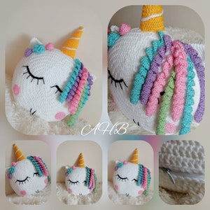 Einhorn Dekokissen,Handgehäkeltes Einhorn Kissen,100% Premium Acryl,Einhorn Zauberhafter Geburtstag/Weihnachtsgeschenk,Home Deco