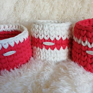 Crochet red and white baskets, Handmade basket set, Christmas colour organizer, Housewarming, kids bedroom storage, home decor, gift for her