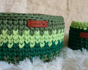 Handmade crochet basket set,Crochet basket,green crochet basket set, storage basket,green room decor,crochet housewarming gift,round basket