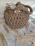 Handmade Crochet Jute Peg Bag Rustic Hanging Storage Laundry Room Accessories Home organization